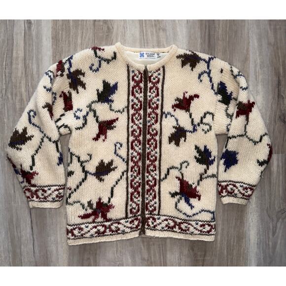 Vintage Icelandic Design 100% wool full-zip floral cardigan - size Small - Picture 7 of 11